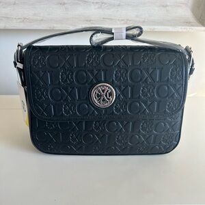 NWT CXL by Christian Lacroix Clara Embossed Logo Shoulder Bag Black